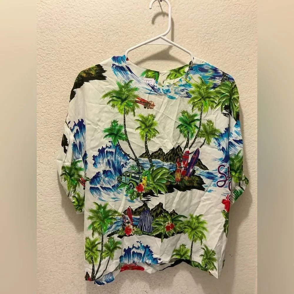 Stella Jean Made In Italy Tropical Floral Print Short Sleeve Shirt Top Size 42